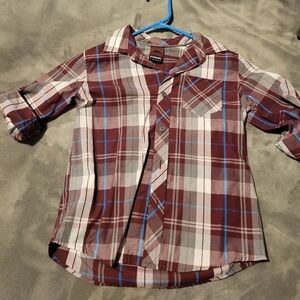 Red and‎ White Plaid Boys Casual Button Down size Small